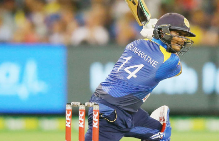 Man-of-the-Match Asela Gunaratne batting against Australia during their T20 International cricket match at the Melbourne Cricket Ground Friday. — AFP