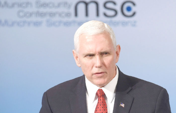US Vice President Michael Richard Pence delivers a speech on the 2nd day of the 53rd Munich Security Conference (MCS) in Munich, southern Germany, on Saturday. — AFP