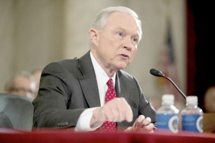 In this file photo, Attorney General-designate, Sen. Jeff Sessions, R-Ala. testifies on Capitol Hill in Washington at his confirmation hearing before the Senate Judiciary Committee. — AP