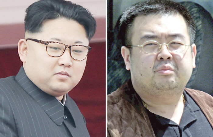 This combination of file photos shows North Korean leader Kim Jon- Un, left, in Pyongyang, North Korea, and Kim Jong-Nam, right, exiled half brother of Kim Jong-Un, in Narita, Japan. — AP