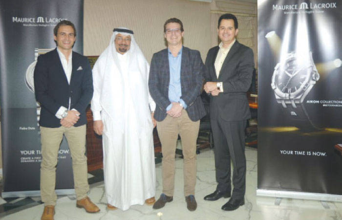 Abd Al Lateef bin Mohammed AlGhazali, executive director, with Maurice Lacroix representatives, Stephan Waser,  managing director;  Marcel Gut, international sales manager;  and Lodiphique Litguart, Maurice Lacroix representative in the Middle East said during a conference held in the company office in Jeddah