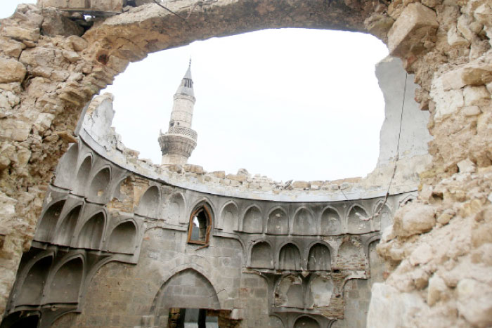 A view shows a damaged dome of a mosque in the Old City of Aleppo. — Reuters