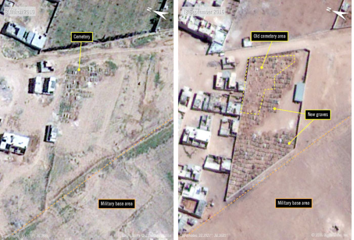 A handout image released on Tuesday by Amnesty International shows the military-run Saydnaya prison, one of Syria’s largest detention centers located 30 kilometers (18 miles) north of Damascus, in two distinct satellite pictures, one taken on March 3, 2010 (L) and the other of the same taken on September 18, 2016. — AFP