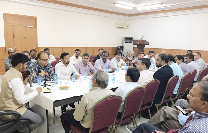 Indian Consul General Md. Noor Rahman Sheikh addressing community leaders at the Consulate premises. — Courtesy photo