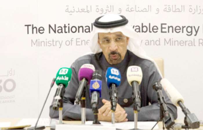 Minister of Energy, Industry and Mineral Resources Khalid Al-Falih speaks at a news conference in Riyadh on Wednesday. — SPA