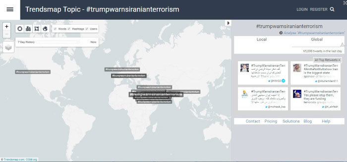 The social media campaign was launched after a formal warning from Trump himself who took to twitter on to ‘put Iran on notice’. (via TrendsMap)