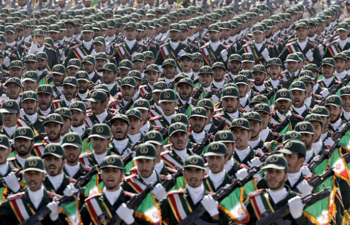 This file photo shows Iran’s Revolutionary Guard troops march during a military parade . — AP