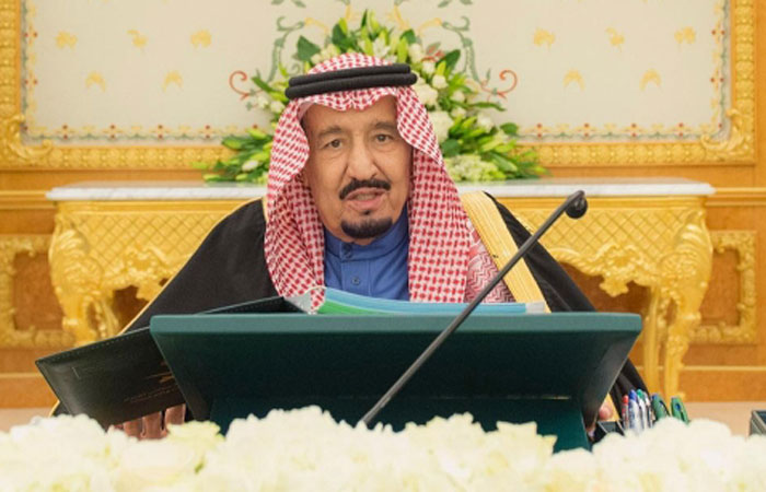 Custodian of the Two Holy Mosques King Salman chairs the Cabinet’s session at Al-Yamama Palace in Riyadh on Monday. — SPA