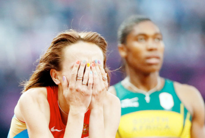 Russia’s Mariya Savinova reacts after she won gold ahead of second placed South Africa’s Caster Semenya in the women’s 800m final at the London 2012 Olympic Games at the Olympic Stadium, Britain, in this file photo. — Reuters
