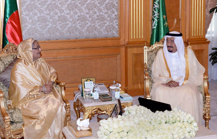 Custodian of the Two Holy Mosques King Salman and Prime Minister Sheikh Hasina at the Al Salam Palace during the official visit in June 2016
