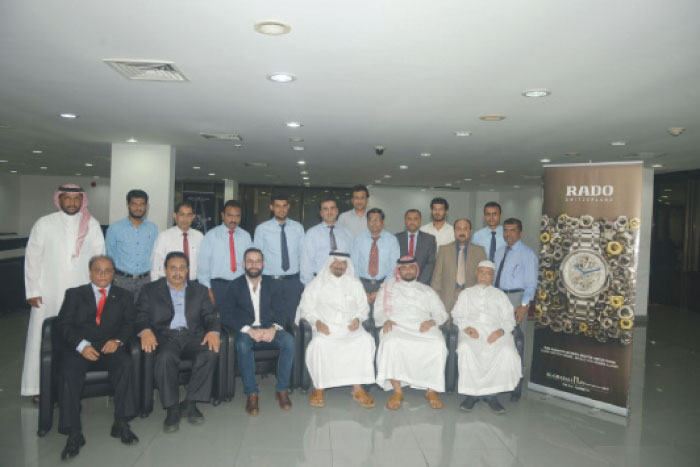 Executive director of AlGhazali for Trade Abdullatif Mohammed Al Ali Abdullatif, regional director of Rado Gad Al-Halaby and some company executives pose for a group photo