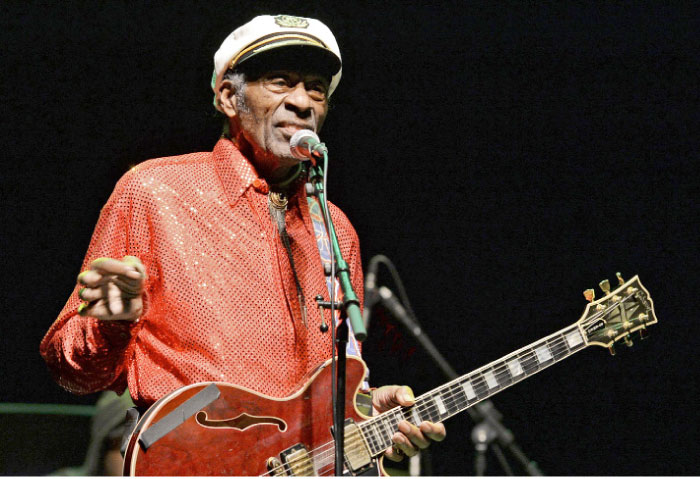 This April 15, 2013 file photo shows US singer and composer Chuck Berry, one of the pioneers of rock-and-roll, performing during a concert in Montevideo,  Uruguay. - AFP