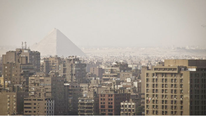 The Giza Pyramids dominate the skyline in Giza, Egypt, Cairo’s sister city.  — AP