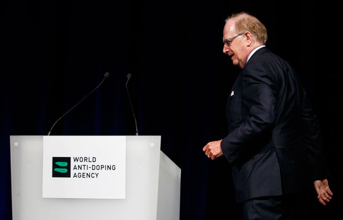Lawyer Richard McLaren, investigator and report author for the World Anti-Doping Agency , WADA, arrives to deliver his speech addressing his findings on Russian State-sponsored doping systems during the opening day of the 2017 world anti-doping agency annual symposium, at the Swiss Tech Convention Center, in Lausanne, Switzerland, on Monday. — AP
