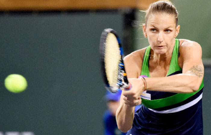 Karolina Pliskova plays against Monica Puig at the Indian Wells Tennis Garden Saturday. — Reuters