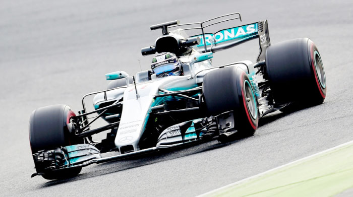 Mercedes AMG Petronas F1 Team’s Finnish driver Valtteri Bottas drives at the Circuit de Catalunya Wednesday. — AFP
