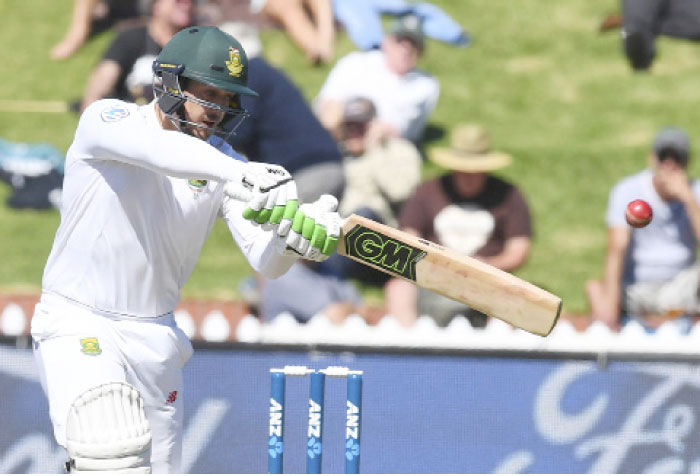 South Africa’s Quentin de Kock hits a shot during the second cricket Test against New Zealand at the Basin Reserve, Wellington, Friday. — AP