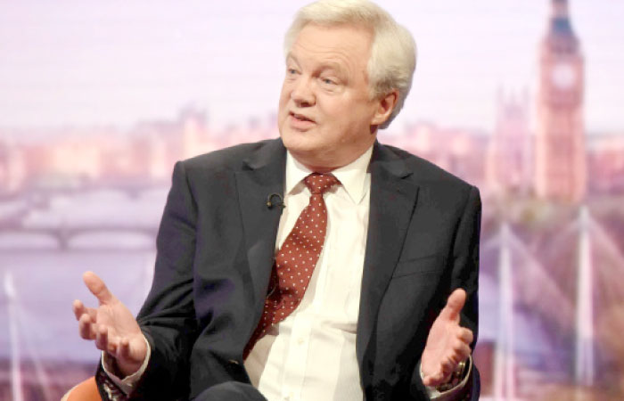 Britain’s Secretary of State for Leaving the EU David Davis speaks on the BBC Marr Show in London on Sunday. — Reuters