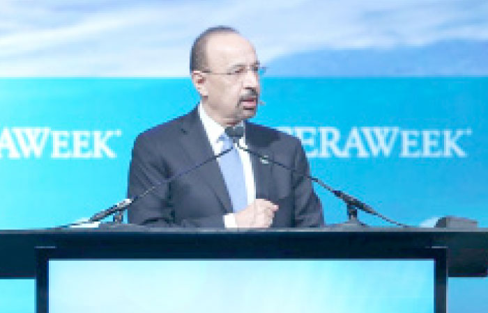Minister of Energy, Industry and Mineral Resources Khalid Al-Falih addresses the CERAWeek industry conference in the US energy capital of Houston on Tuesday. — SPA