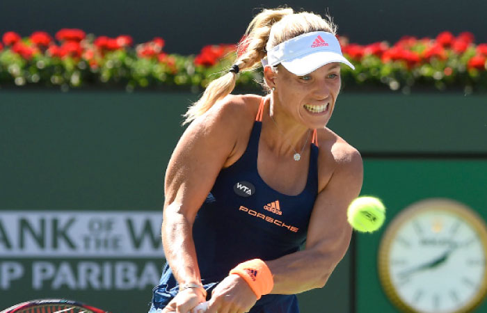 Angelique Kerber during her third round match against Pauline Parmentier (not pictured) in the BNP Paribas Open at the Indian Wells Tennis Garden. — AFP