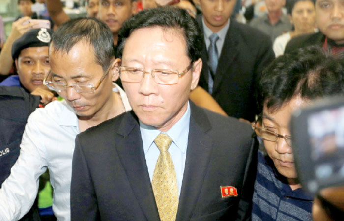 North Korean ambassador to Malaysia Kang Chol, who is expelled from Malaysia, arrives at Kuala Lumpur international airport in Sepang, Malaysia, on Monday. — Reuters