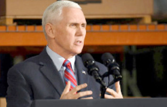 US Vice President Mike Pence speaks about the American Health Care Act during a visit to the Harshaw-Trane Parts and Distribution Center in Louisville, Kentucky, on Saturday. — Reuters