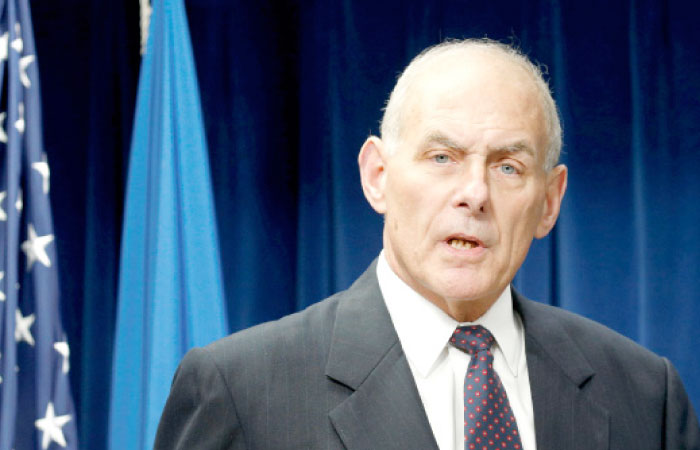 Homeland Security Secretary John Kelly delivers remarks on issues related to visas and travel after US President Donald Trump signed a new travel ban order in Washington on Monday. — Reuters