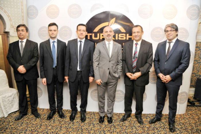 From right: Anil Sirt, General Coodinator, Contenta Event Management; Nuh Naci Baser, Vice Consul, Consulate General of Turkey to Jeddah, KSA;  Ismail Burhanoglu, Deputy General Coodinator, Contenta Event Management; Bilge Donmez, Commercial Attache, Consulate General of Turkey to Jeddah, KSA; Hasan Eskiocak, Vice Consul, Consulate General of Turkey to Jeddah, and Serdar Yilmaz, Exports Assistant, Consulate General of Turkey to Jeddah.