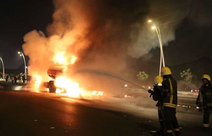 Fuel tanker catches fire in highway crash; taxi driver killed