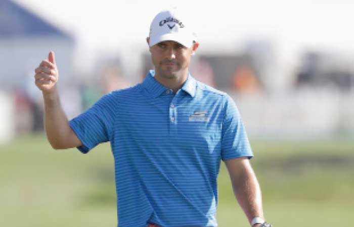 Wesley Bryan reacts as he walks up the 18th hole during the final round of the 2017 RBC Heritage at Harbour Town Golf Links on April 16, 2017 in Hilton Head Island, South Carolina. – AFP