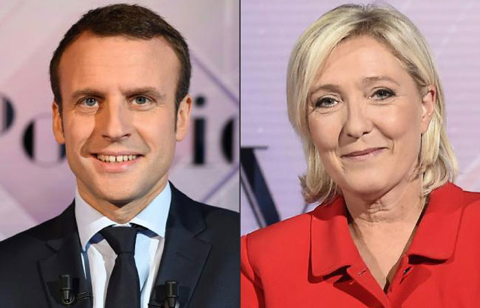 This combination of file pictures shows Emmanuel Macron, left, Marine Le Pen.  — AFP