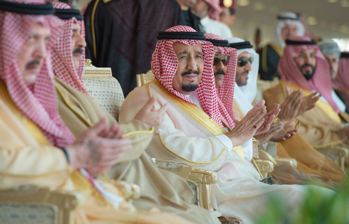 Custodian of the Two Holy Mosques King Salman and dignitaries from other Gulf states attend the closing ceremony of King Abdulaziz Camel Festival in Al-Sayaheed in Riyadh region on Thursday. –SPA