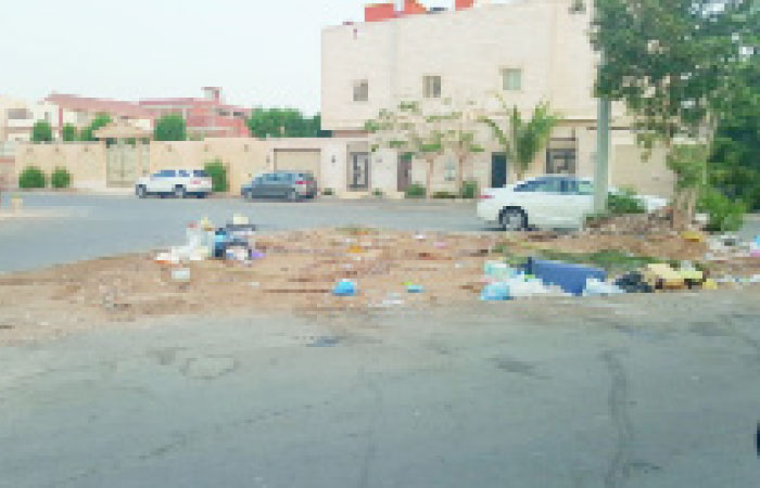 Garbage remains in the streets without being removed for days in Balubaid residential project in North Obhur, giving a bad look to the neighborhood. — Okaz photo