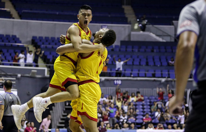 Star's Jio Jalalon is hugged and lifted up by import Tony Mitchell after the rookie scored a buzzer-beating game winner over NLEX in their PBA Commissioner's Cup game at the Smart-Araneta Coliseum Friday night.