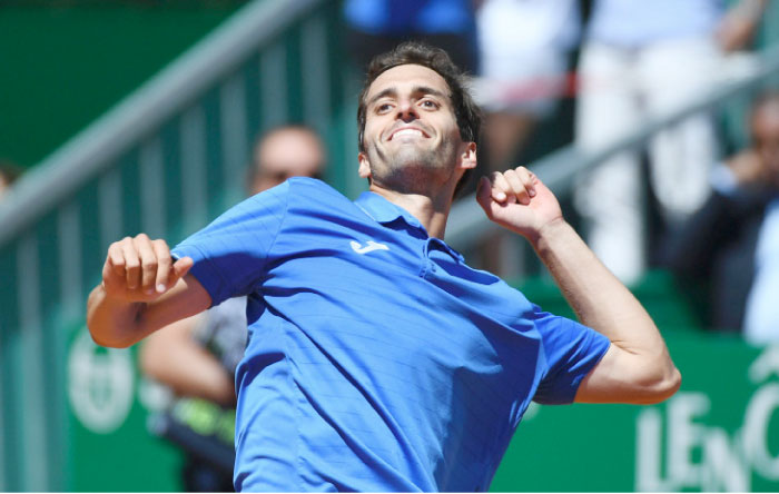 Spain’s Albert Ramos-Vinolas celebrates his victory over Britain’s Andy Murray at the Monte-Carlo ATP Masters Series Tennis Tournament in Monaco. — AFP