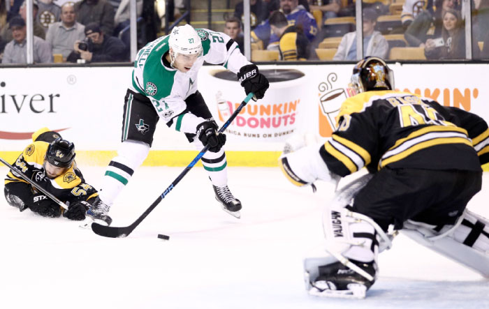 Adam Cracknell of the Dallas Stars takes a shot against Tuukka Rask of the Boston Bruins during their NHL game at TD Garden in Boston Thursday. — AFP