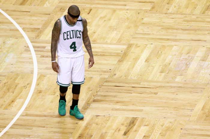 Isaiah Thomas No. 4 of the Boston Celtics looks on during the fourth quarter of the Celtics 106-102 loss to the Chicago Bulls during Game One of the Eastern Conference Quarterfinals at TD Garden. — AFP