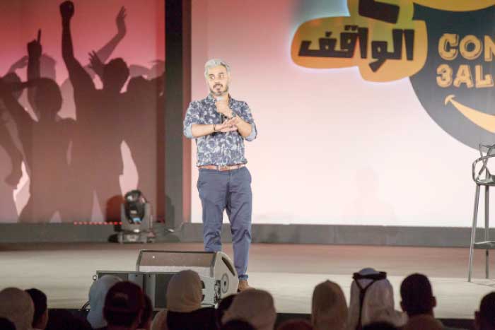 Bader Saleh performs during “Comedia 3al Wagef” at the iconic Al-Majaz Amphitheatre in Sharjah, United Arab Emirates.