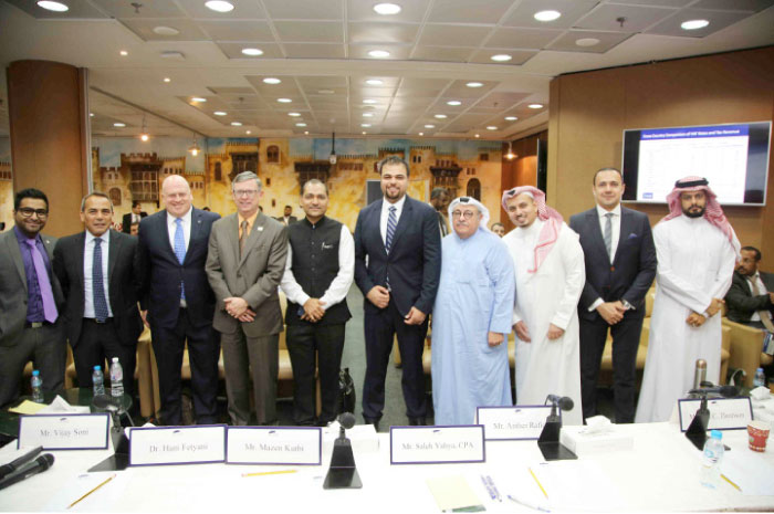 Jeff Thomson and guests with event speakers: Vijay Soni- IMA Chapter, Antar Rafique, Hani Fetyani, Turki Alhuhaid. — Courtesy photow