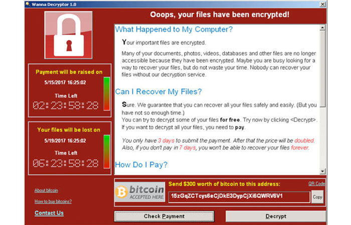 A screenshot shows a WannaCry ransomware demand, provided by cyber security firm Symantec, in Mountain View, California, U.S. May 15, 2017. — Reuters