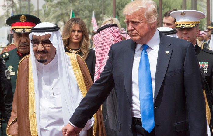 Custodian of the Two Holy Mosques King Salman receives US President Donald Trump in Riyadh on Saturday. — SPA