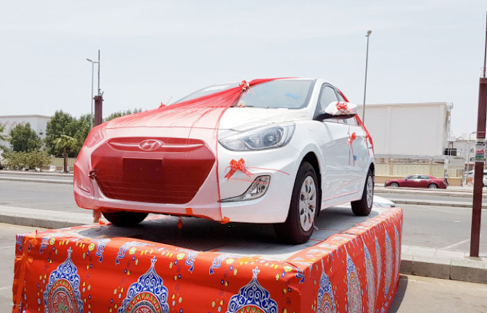 A car offered by lucky draw to customers doing their Ramadan shopping at one of the shopping centers in Jeddah. — SG photo by Irfan Mohammed