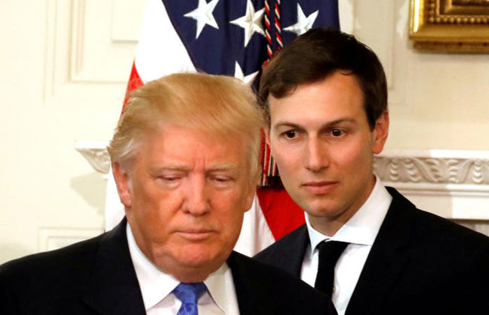 US President Donald Trump and his senior adviser Jared Kushner arrive for a meeting with manufacturing CEOs at the White House in Washington in this Feb. 23, 2017 file photo. — Reuters