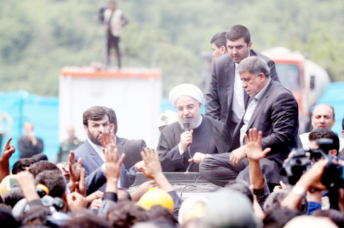 Iran’s President, Hassan Rouhani speaks as he visits Azadshahr mine explosion site in Azadshahr, Golestan Province, Iran. – Reuters