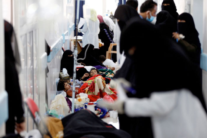 Cholera-infected children lie on the ground at a hospital in Sanaa, Yemen. – REUTERS