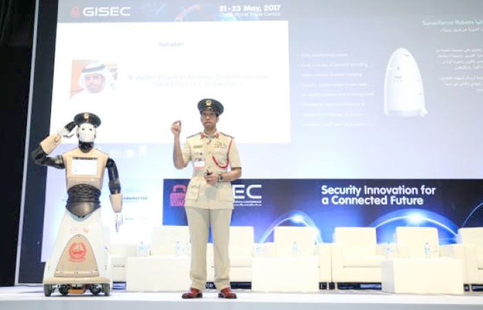 Dubai Police unveils its new member, the Robocop, during  4th Gulf Information Security Expo and Conference (GISEC) event in Dubai on Sunday. — Courtesy photo
