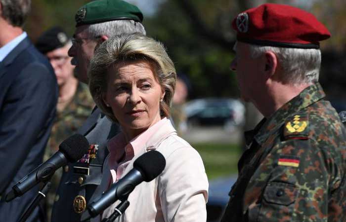 German Defense Minister Ursula von der Leyen attends a press conference at the 291st Jagerbataillon in Illkirch-Graffenstaden, eastern France, in this May 3, 2017 file photo. — AFP