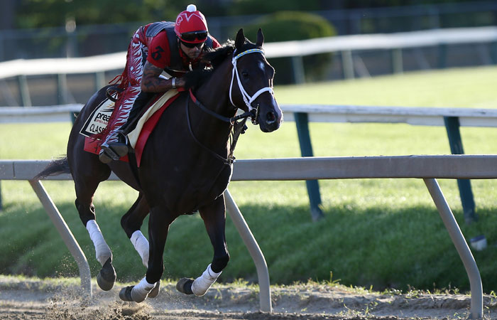 Classic Empire gallops on the track during morning workouts in preparation for the 142nd Preakness Stakes at Pimlico Race Course. — Reuters