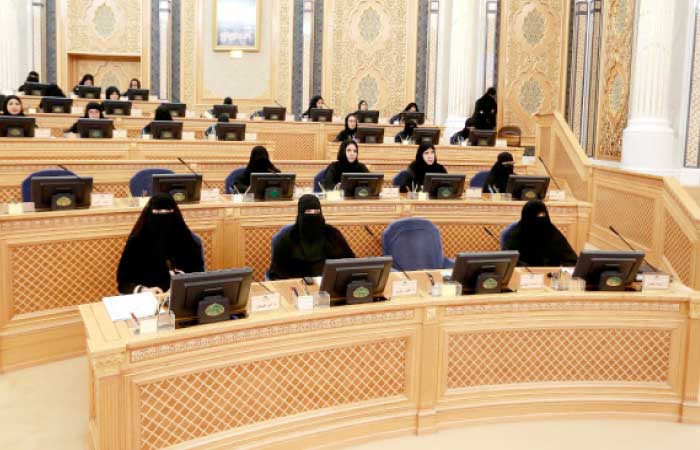 Women members taking part in the Shoura Council deliberations in Riyadh on Tuesday. — SPA