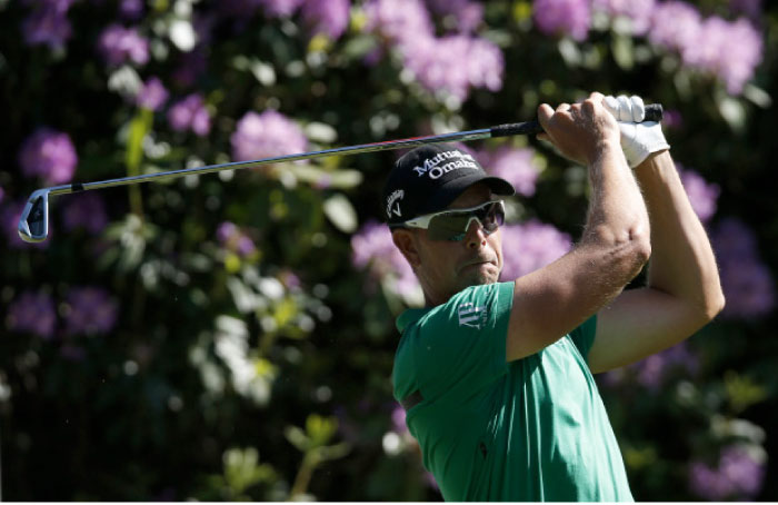 Sweden’s Henrik Stenson plays his tee shot at the 7th hole during the second round of the BMW PGA Championship at Wentworth Club in Virginia Water, England, Friday. — Reuters